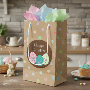 Sacola Para Presentes Pequena Ovos Feliz Páscoa Bolinhas Em Papel Kraft Falso