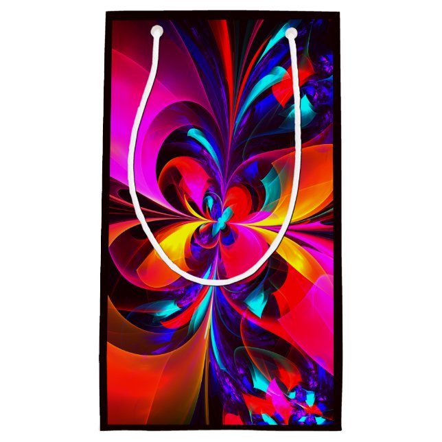 Sacola Para Presentes Pequena Padrão Azul Vermelho Abstrato Floral Moderno #07 (Frente)