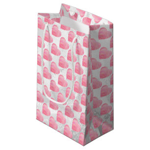 Sacola Para Presentes Pequena Padrão Bonito de Corações Rosa