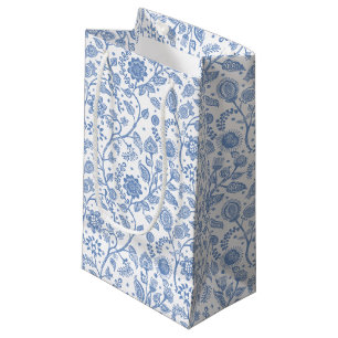 Sacola Para Presentes Pequena Padrão Botânico Floral Branco Azul Boho Caprichoso