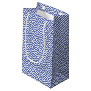 Sacola Para Presentes Pequena Padrão chave grego azul real