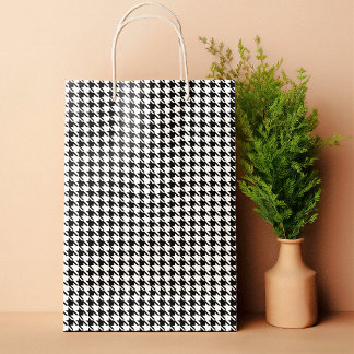 Sacola Para Presentes Pequena Padrão clássico de houndstooth preto e branco da V