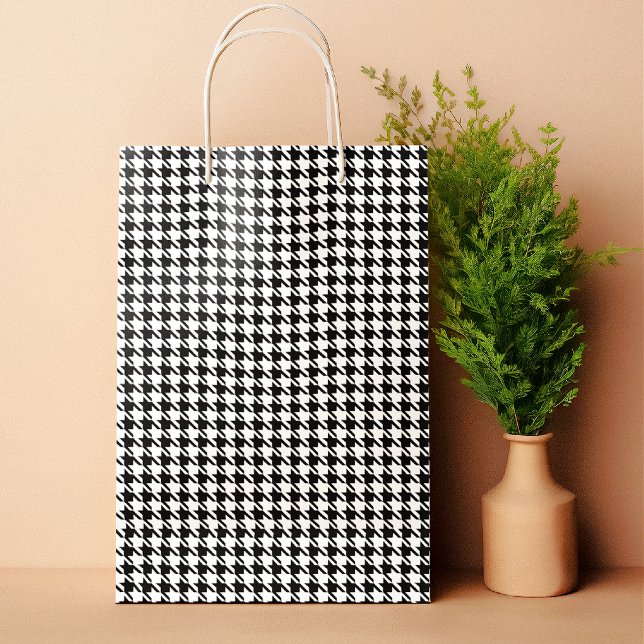 Sacola Para Presentes Pequena Padrão clássico de houndstooth preto e branco da V (Criador carregado)