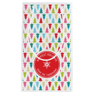 Sacola Para Presentes Pequena PADRÃO DA ÁRVORE DO NATAL Festivo, moderno, vermel