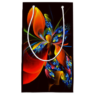 Sacola Para Presentes Pequena Padrão de Abstrato de Arte Floral Azul Laranja Mod