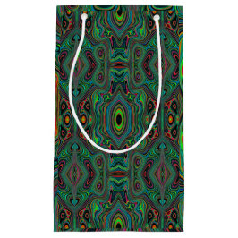 Sacola Para Presentes Pequena Padrão de Abstrato do Trippy Retro Black e do Verd