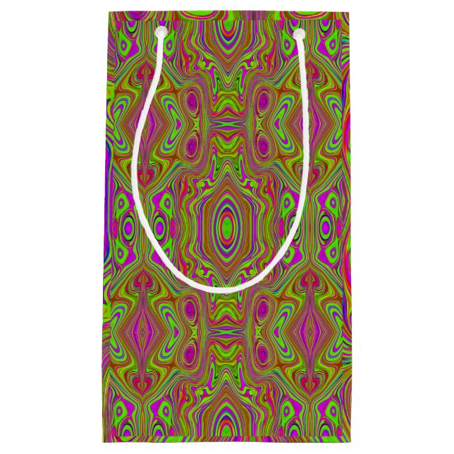 Sacola Para Presentes Pequena Padrão de Abstrato magenta do Trippy Retro Chartre (Frente)