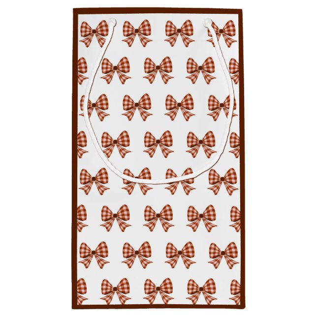 Sacola Para Presentes Pequena Padrão de arco gingham castanho (Verso)