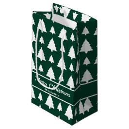 Sacola Para Presentes Pequena Padrão de árvore de Natal de abeto verde e branco
