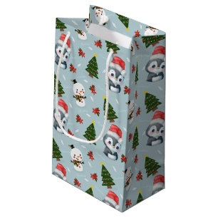 Sacola Para Presentes Pequena Padrão de árvore de Natal feliz do Papai Noel ping
