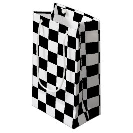 Sacola Para Presentes Pequena Padrão de Bandeira Xadrez Preto e Branco Legal