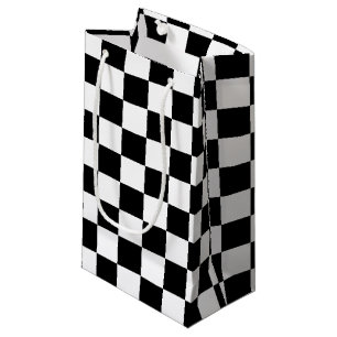 Sacola Para Presentes Pequena Padrão de Bandeira Xadrez Preto e Branco Legal