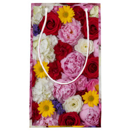 Sacola Para Presentes Pequena Padrão de Buquê Floral Misto Romântico com Rosas