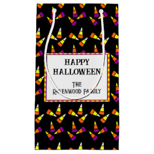 Sacola Para Presentes Pequena Padrão de Candy Corn de Halloween Editável