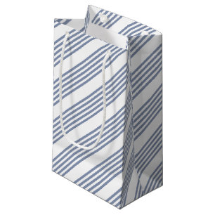 Sacola Para Presentes Pequena Padrão de cinco faixas de cinza azul e branco
