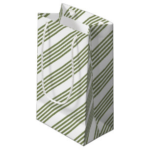 Sacola Para Presentes Pequena Padrão de cinco faixas verde-oliva e branco