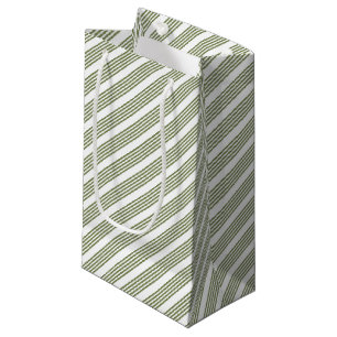 Sacola Para Presentes Pequena Padrão de cinco faixas verde-oliva e branco