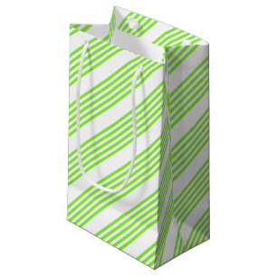 Sacola Para Presentes Pequena Padrão de cinco faixas verdes limões e brancas