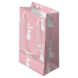 Sacola Para Presentes Pequena Padrão de Coelho de Cor Pastel Fundo Rosa Animal d