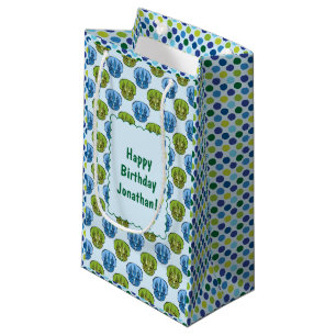 Sacola Para Presentes Pequena Padrão de Dinossauro Verde e Azul do Tricerátopo