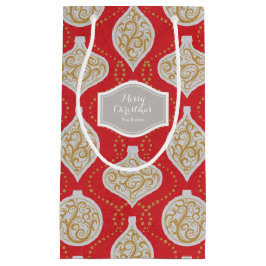 Sacola Para Presentes Pequena Padrão de enfeites de natal elegantes personalizad