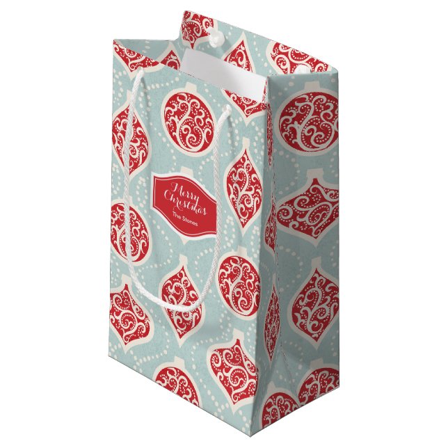 Sacola Para Presentes Pequena Padrão de enfeites de natal elegantes personalizad (Frente inclinada)