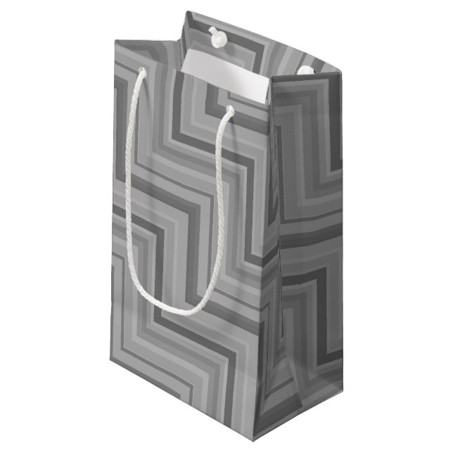 Sacola Para Presentes Pequena padrão de faixas de cinza (Frente inclinada)
