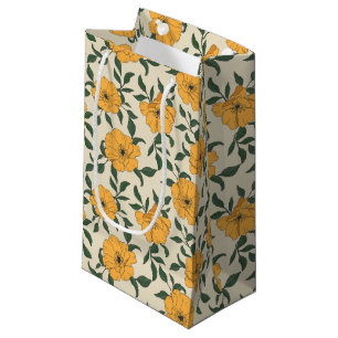 Sacola Para Presentes Pequena Padrão de Flor de Papoila Laranja