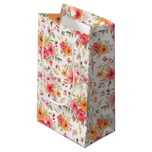 Sacola Para Presentes Pequena Padrão de Flor do Jardim de Portos Laranja