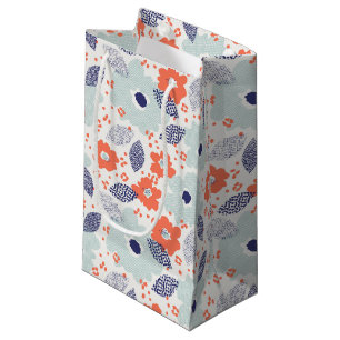 Sacola Para Presentes Pequena Padrão de Flor Moderno Laranja e Azul