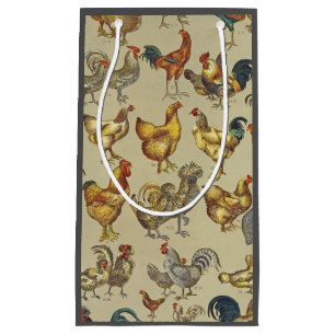 Sacola Para Presentes Pequena Padrão de Galo Vintage: Arte de Casa de Campo