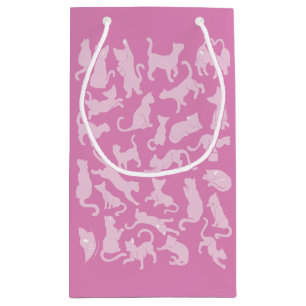 Sacola Para Presentes Pequena Padrão de Gato Rosa