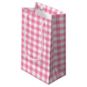Sacola Para Presentes Pequena Padrão de Gingham Cor-de-Rosa