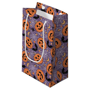 Sacola Para Presentes Pequena Padrão de Halloween do Jack-O-Lanterna Roxo