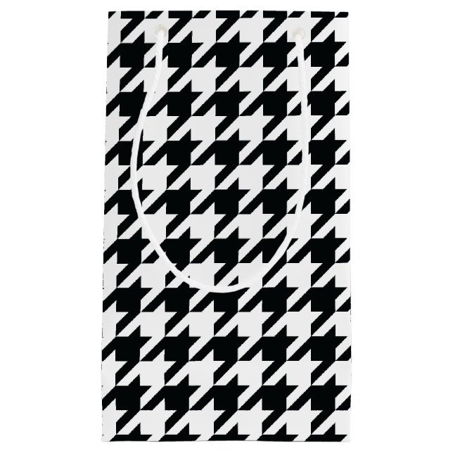 Sacola Para Presentes Pequena Padrão de Houndstooth Preto Branco (Frente)