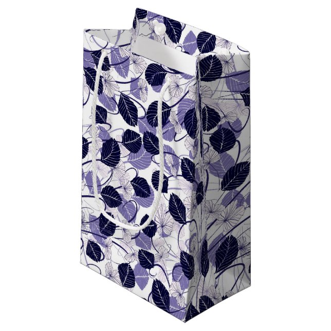 Sacola Para Presentes Pequena Padrão de Ilustração das Folhas Roxas e Vinhas (Frente inclinada)