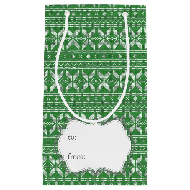 Sacola Para Presentes Pequena Padrão de Knit de Natal Fairisle (Frente)