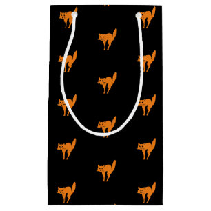Sacola Para Presentes Pequena Padrão de laranja preto no gato preto das bruxas