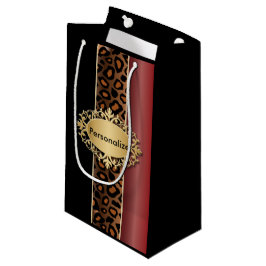 Sacola Para Presentes Pequena Padrão de Leopardo Negro e Vermelho do Garnet