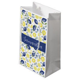 Sacola Para Presentes Pequena Padrão de limão country francês azul Monograma Nom