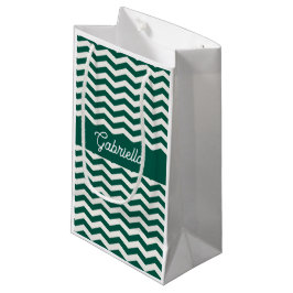 Sacola Para Presentes Pequena Padrão de listra ziguezague em chevron verde azula