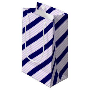 Sacola Para Presentes Pequena Padrão de listras brancas e lilás com azul-marinho