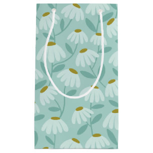Sacola Para Presentes Pequena Padrão de Margaridas Florais Azul Turquesa e Verde
