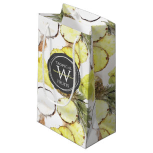 Sacola Para Presentes Pequena Padrão de Monograma de Frutas Tropicais de Cores