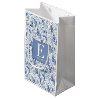 Sacola Para Presentes Pequena Padrão de Monograma de Toile de País Francês Azul