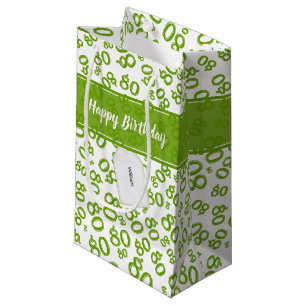 Sacola Para Presentes Pequena Padrão de Números Aleatórios 80 Verde/Branco Feliz