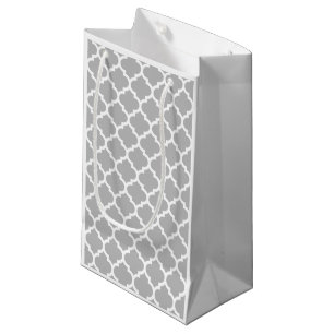 Sacola Para Presentes Pequena Padrão de Quatrefoil Branco da Cinza de cinzas ma