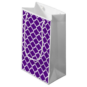 Sacola Para Presentes Pequena Padrão de Quatrefoil Marroquino Branco Roxo #5