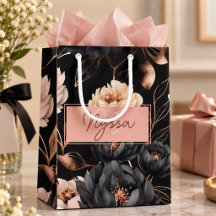 Padrão de Rosas Florais Pretas Elegantes com Monog