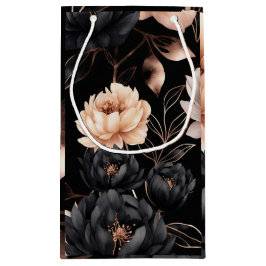 Sacola Para Presentes Pequena Padrão de Rosas Florais Pretas Elegantes Folhas de
